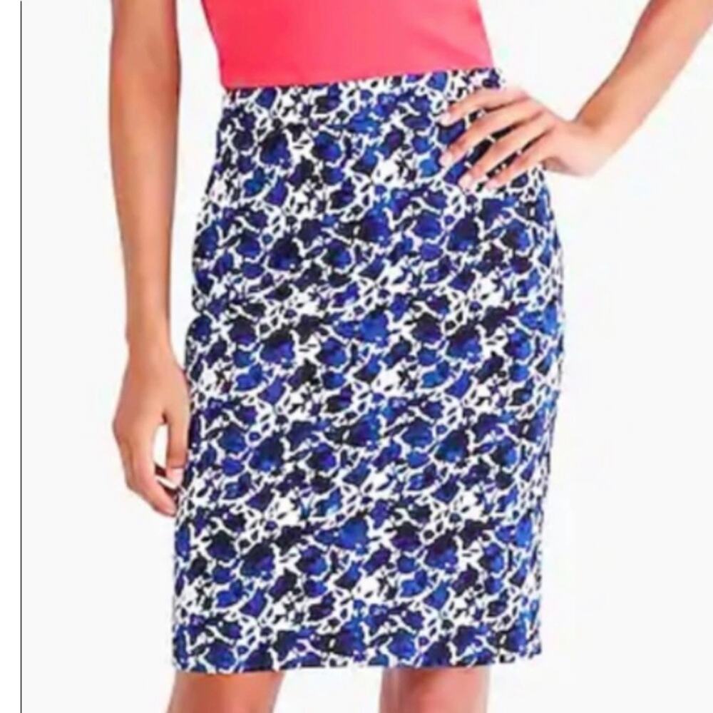 J CREW Pencil Skirt Printed Stretch Sateen Blue White Floral sz 20 Preppy Floral